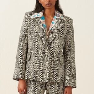 Alix of Bohemia Dree Zebra Wool Blazer Jacket Black White Boho Size M